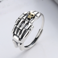 wholesale S925 Sterling Silver Exaggerated Knuckle Skeleton Head 3D Pattern Hip-Hop Open Ring-0-0