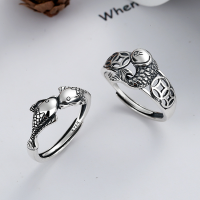 wholesale S925 Sterling Silver Ethnic Style Koi Fish Ring Fashionable and Unique Vintage Money and Annual Abundance Ring for Women-YJ265/B model is about 2 grams. The opening is adjustable.