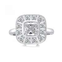 wholesale 925 Silver, 1ct Square 6*6 High-Carbon Diamond Ring, Live Broadcast Same Style, Simulated Diamond Ring with a Premium Feel-R527 White G Diamond No. 6