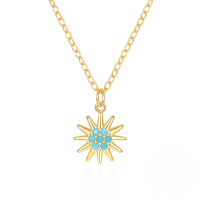 wholesale S925 Sterling Silver Turquoise Sunflower Necklace, Women's Korean Minimalist Stylish Adjustable Collarbone Chain-Gold-Style 1 925 Silver