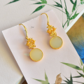 wholesale 925 Sterling Silver with Certificate New Chinese Style Inlaid Hetian Jade Earrings, Ancient Octagonal Pavilion Natural Jade Ear Drops-0-5