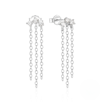 wholesale S925 Sterling Silver Rhinestone-studded Tassel Chain Earrings, Light Luxury Fashion Earrings-Platinum 925 silver