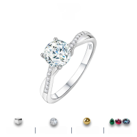 wholesale S925 silver moissanite ring for women, twist shank with four-prong setting, 1-carat moissanite, wedding engagement ring, wholesale-Carat Twisted Four-Prong Moissanite Ring  US 9