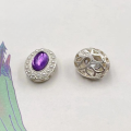 wholesale S925 Silver Gold-Plated Natural Amethyst Oval Bead Spacer Semi-Finished Bracelet DIY Components-0-12