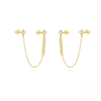 wholesale S925 Sterling Silver Geometric Double-wear Tassel Earrings With Cz-Gold 925 silver