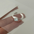 wholesale S925 Sterling Silver Minimalist Fresh and Light Sea Blue Zircon Geometric Wave Open Ring for Women, Niche Design-0-1