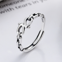 wholesale S925 Sterling Silver Retro Individual Chain Link Connected Ring Creative Fashion Minimalist Style Open Adjustable Ring-YJ637/approx. 2.4g Adjustable opening