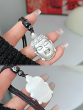 wholesale 999 Solid Silver Maitreya Buddha Guanyin Pendant, Solid Pure Silver, National Trend Buddhist Plaque, Auspicious Word Peace Plate, Handwoven Cord Necklace-0-20