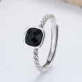 wholesale S925 Sterling Silver Retro Internet-Famous Personality Square Black Zircon Design Ring Creative Minimalist Style Index Finger Ring-0-0