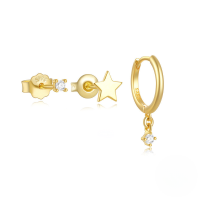 wholesale 925 Sterling Silver Zircon-studded Minimalist Ins Style Hoop Earrings And Stud Earring Set, A Popular European And American Niche Design-Set of 3 - Gold#3 925 Silver