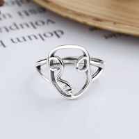 wholesale S925 Sterling Silver European and American Minimalist Ins Style Linear Face Creative Fashion Index Finger Open Ring for Women-YFJ351/approx. 2.5g Adjustable opening