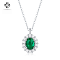 wholesale S925 Silver Necklace with Synthetic Emerald Pendant and Silver-Plated White Gold Chain, Source Wholesale Stock Clavicle Chain-0-0