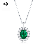 wholesale S925 Silver Necklace with Synthetic Emerald Pendant and Silver-Plated White Gold Chain, Source Wholesale Stock Clavicle Chain-6*8 Emerald>925 Silver