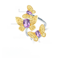 wholesale 925 Silver Designer High-End Gemstone Ring, Natural Style Butterfly Design with Genuine Amethyst Adjustable Ring-0-4