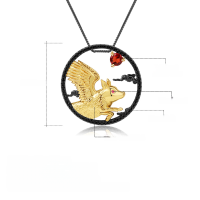 wholesale 925 Silver Natural Gemstone Pendant, Chinese Zodiac Pig Design, Necklace Pendant with Chinese Style Elements-Natural garnet pendant (with silver chain)