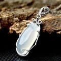 wholesale S925 Silver Korean Fashion Minimalist Chalcedony Pendant with Micro-Inlaid Zircon Collarbone Chain, a Birthday Gift for Women-0-2