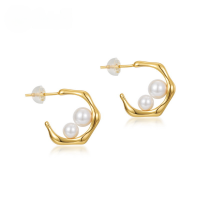wholesale 925 Silver Plated with 10K Gold, Japanese Minimalist Style Fashion Shell Pearl Ear Studs, New Geometric Earrings-Shell beads 925 silver