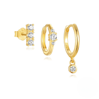 wholesale S925 Sterling Silver Cute Flower Zircon Rhinestone Geometric Earrings,ins-3-piece set, gold#4&gt;925 silver