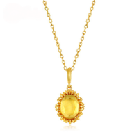 wholesale 925 Silver Plated with 10K Gold Japanese Light Luxury Synthetic Citrine Leaf Round Pendant Women's Vintage Style-Pendant without chain 925 silver