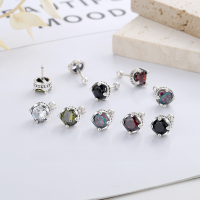 wholesale S925 Sterling Silver Korean-style Zircon Candy Color Crown Base Design Literary and Artistic Minimalist Stud Earrings-YFR136/Green Approx. 2.7g 925 Silver