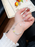 wholesale Silver and Hetian Jade Lily of the Valley Broken Silver Bracelet, Minimalist Design, Forest-Style Sweet Hand Chain, 520 Valentine's Day Gift-0-8