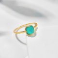 wholesale S925 sterling silver plated with 14K gold summer new square turquoise white crystal fresh ring for women-0-5