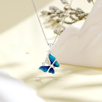 wholesale S925 Sterling Silver Enamel Butterfly Necklace Women's Original Design, Forest Style Clavicle Chain, Small Luxury, High-End Feel Clavicle Chain-Charm Blue Butterfly Necklace/Approx. 2.52g&gt;DZ017783