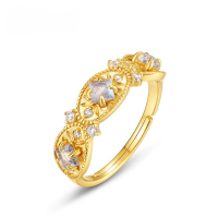 wholesale S925 silver plated with 10K gold, Japanese and Korean new fashion lightweight luxury carved hollow natural labradorite ring-Labradorite Adjustable opening