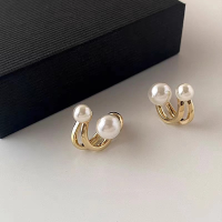 wholesale New Korean Style Metal Pearl Earrings, Two-Way Wear Elegant and Versatile Earrings-Platinum