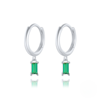 wholesale S925 Sterling Silver French Baguette Earrings With Zirconia,。-White gold-green zircon