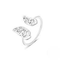 wholesale S925 Sterling Silver Adjustable Open Butterfly Ring, Creative Hollow-out Design For Women-White gold Adjustable opening
