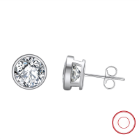 wholesale S925 Sterling Silver White Gold Plated 8mm Round Earrings with 4A Zirconia Stud Earrings-925 sterling silver + 2mm zircon