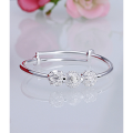 wholesale 990 Silver Children's Bracelet Ethnic Style Hollow Beaded Push-Pull Sliding Adjustable Baby Bangle-0-6