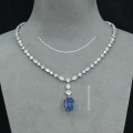 wholesale 925 Silver Gold-Plated Pendant Chain with High-Carbon Diamonds, Royal Blue Cushion-Cut, Luxurious Banquet Women's Exquisite-0-1