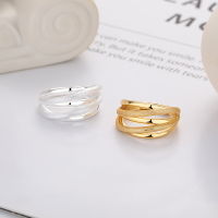 wholesale S925 Sterling Silver Fashion Cross-Border Multi-Line Geometric Twisted Statement Adjustable Ring for Women-1420QJ bright silver/approx. 5.6g Adjustable opening