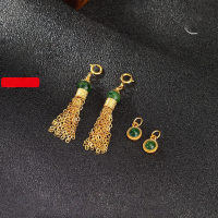 wholesale Gold-plated 925 silver inlaid with natural jadeite and jasper small silver accessory fittings, small pendants, bracelet clasps, and small tassels-Jade tassel pendant