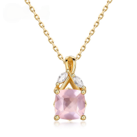 wholesale S925 Sterling Silver Gold-Plated Geometric Natural Pink Crystal Pendant Choker Necklace-10K gold + swimming paint (pendant does not include chain)  925 silver