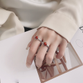 wholesale S925 Sterling Silver Retro Chinese Style Auspicious Cloud Pattern Ring Inlaid with Southern Red Agate, Symbolic Meaning, National Trend Fashion Index Ring-0-3