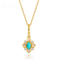 wholesale S925 Silver with 10K Gold Plating, Japanese and Korean New Style Natural Turquoise Pendant Intricately Set with Colored Gems, Exquisite Vintage Necklace-10K gold + swimming paint (excluding chain)  925 silver