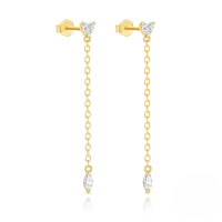 wholesale S925 Sterling Silver Tassel Chain Inlaid With Zircon Zircon Heart Earrings, Korean Style Light Luxury-Gold#1 925 Silver