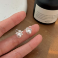 wholesale S925 Sterling Silver Korean Style Bow Pearl Earrings for Women, Versatile Fashion Minimalist Chic Ear Accessories-0-1