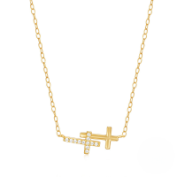wholesale S925 Sterling Silver Cross Pendant Necklace, Korean Style Small Batch Design, Advanced Sense, Inlaid Zircons, Simple Wind Polished Surface, Versatile Collarbone Chain-Gold 925 silver