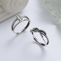 wholesale S925 Sterling Silver Korean-style Trendy Asymmetric Ring Minimalist Double-layer Hollow Design Open Adjustable Ring-YJ413/A model is about 2.2 grams. The opening is adjustable.