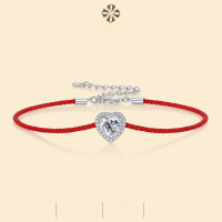 wholesale S925 Sterling Silver Moissanite Bracelet Heart-shaped Rope Bracelet Chinese-style Jewelry New Valentine's Day Best-seller Neo-Chinese Bracelet-Heart-shaped Moissanite 1ct bracelet