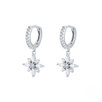 wholesale S925 Sterling Silver Zircon Snowflake Drop Hoop Earrings, French Style Hot Sale Office Wear Accessories-Platinum