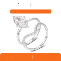 wholesale S925 Sterling Silver Moissanite Waterdrop Main Stone Double Stacking Ring Set for Women-Platinum 3 carat (with certificate)  6 US