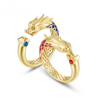 wholesale S925 Silver New Fashionable and Popular Dragon and Phoenix Pair Ring, Niche Design with Cold Enamel, Couple's Ring for Wholesale-Phoenix Lady HK11#