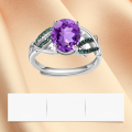 wholesale S925 Sterling Silver Adjustable Thorn Bud Design Ring with Natural Amethyst Gemstone-0-2