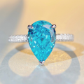 wholesale S925 Sterling Silver Aquamarine Ring Ice Flower Cut High Carbon Diamond Zircon Gemstone Waterdrop Ring Wholesale-0-3