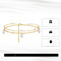 wholesale S925 Sterling Silver Cloud-Pull Jewelry Baroque Pearl Double-Layer Stackable Ankle Bracelet with Paperclip Chain Cross-Border-0-2